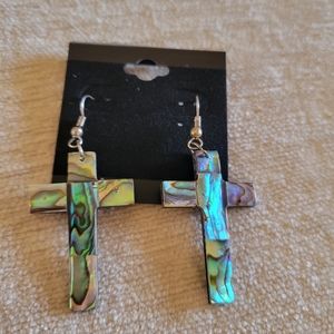 Abalone cross earrings